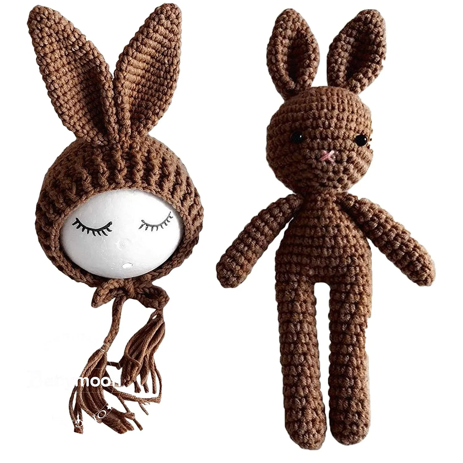 Babymoon Rabbit Toy with Cap New Born Baby Photography Shoot Props Costumes- Brown
