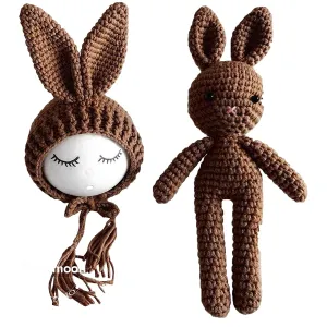 Babymoon Rabbit Toy with Cap New Born Baby Photography Shoot Props Costumes- Brown