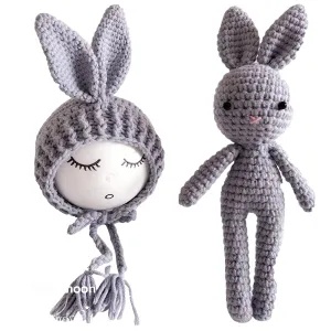 Babymoon Rabbit Toy with Cap New Born Baby Photography Shoot Props Costumes- Grey