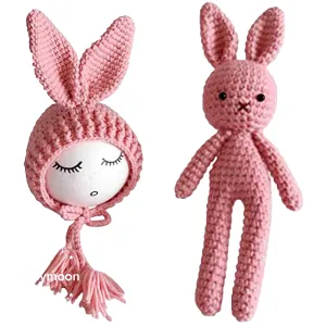Babymoon Rabbit Toy with Cap New Born Baby Photography Shoot Props Costumes- Pink