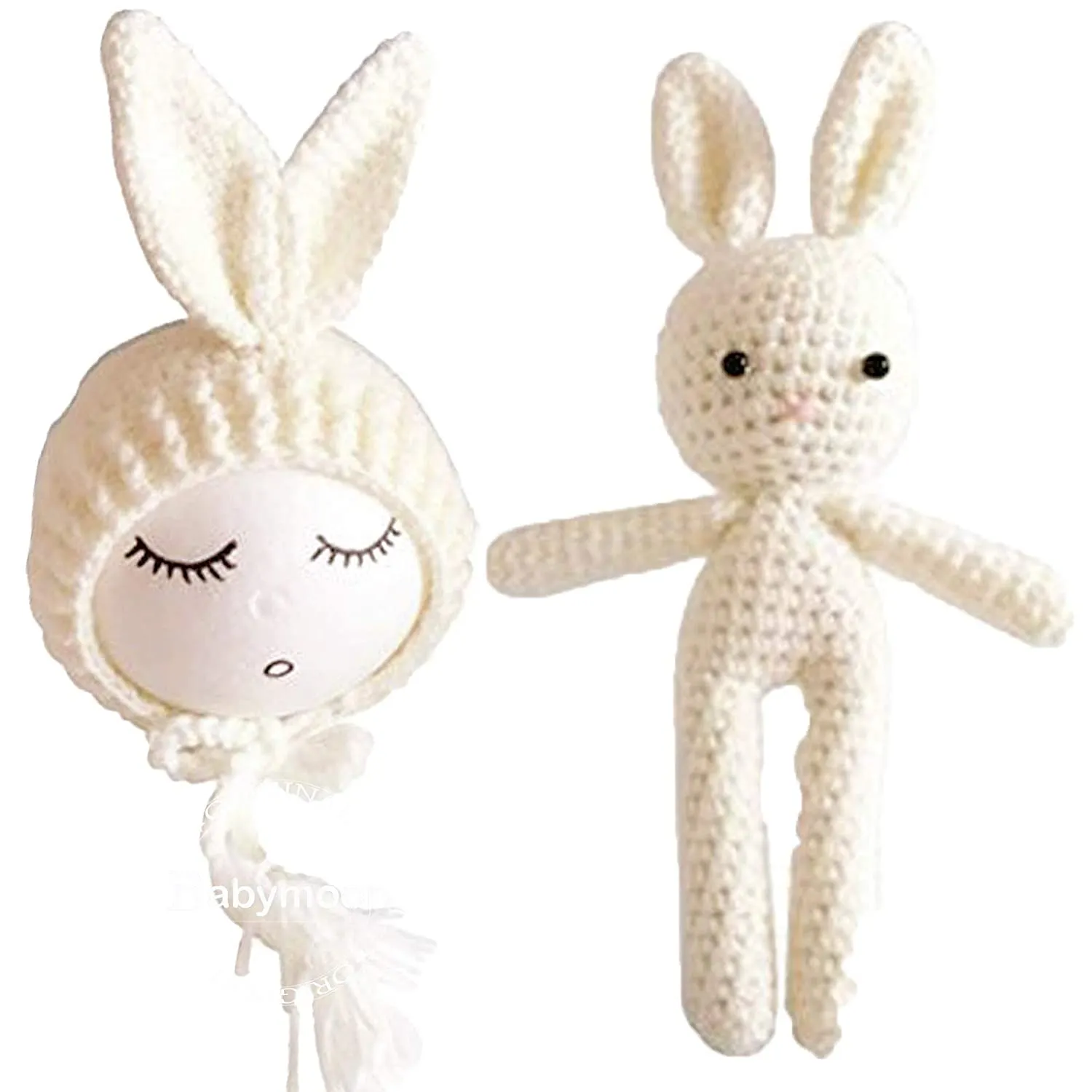 Babymoon Rabbit Toy with Cap New Born Baby Photography Shoot Props Costumes- Pink