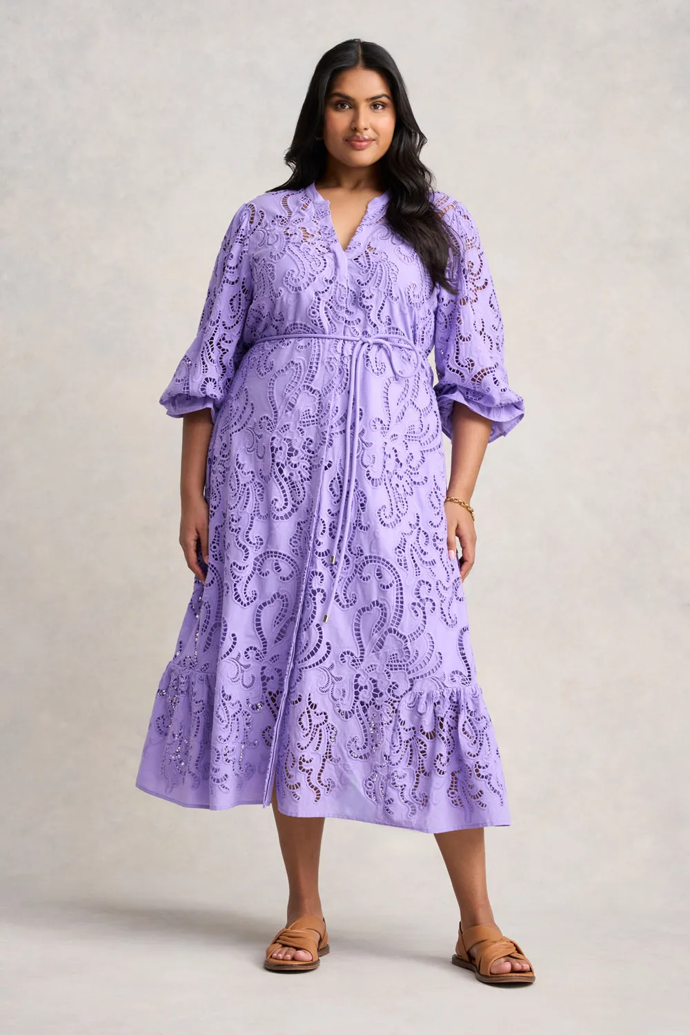 Broderie Lace Dress - Lilac