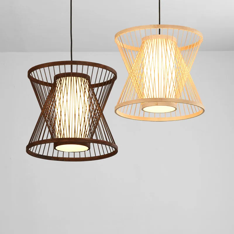 Double Cone Japanese Bamboo Ceiling Light
