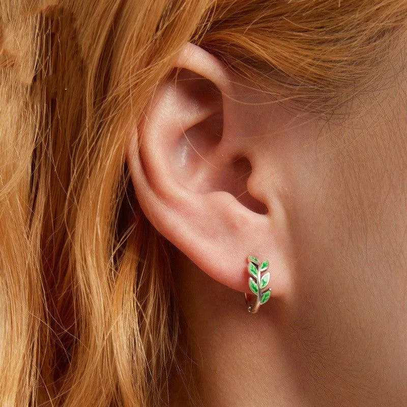Green Zircon Simple Green Branch Earrings
