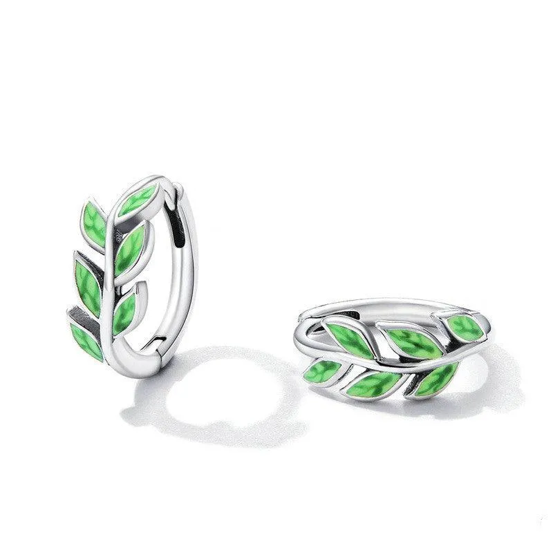 Green Zircon Simple Green Branch Earrings