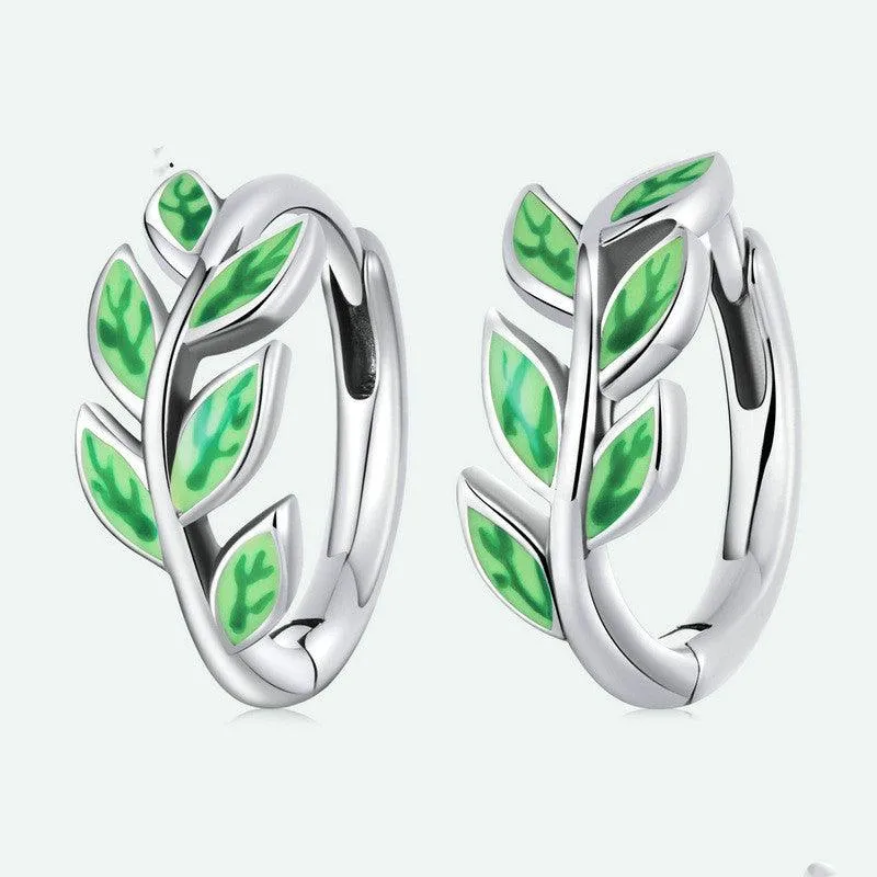 Green Zircon Simple Green Branch Earrings
