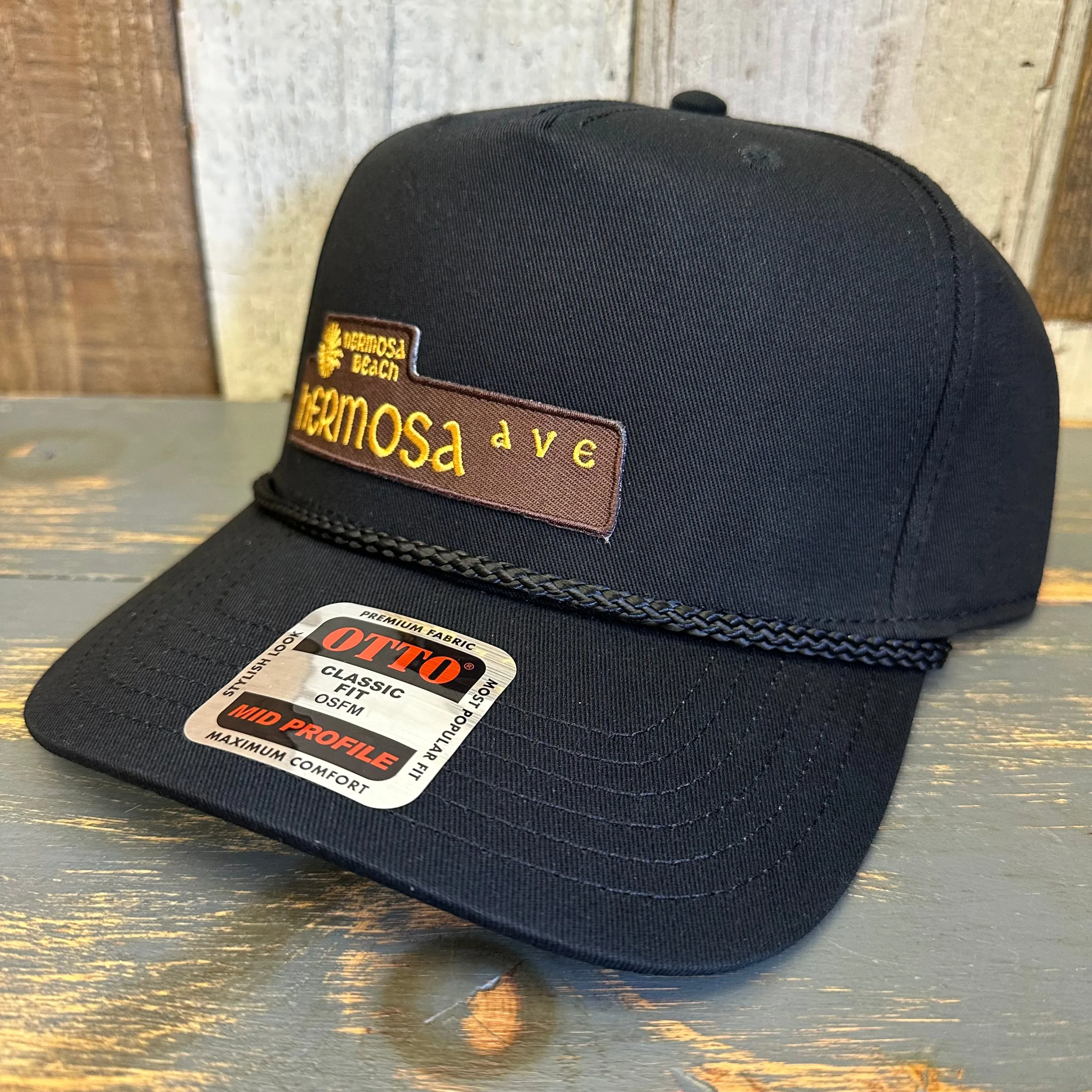 Hermosa Beach HERMOSA AVE 5 Panel Mid Profile Baseball Cap - Black
