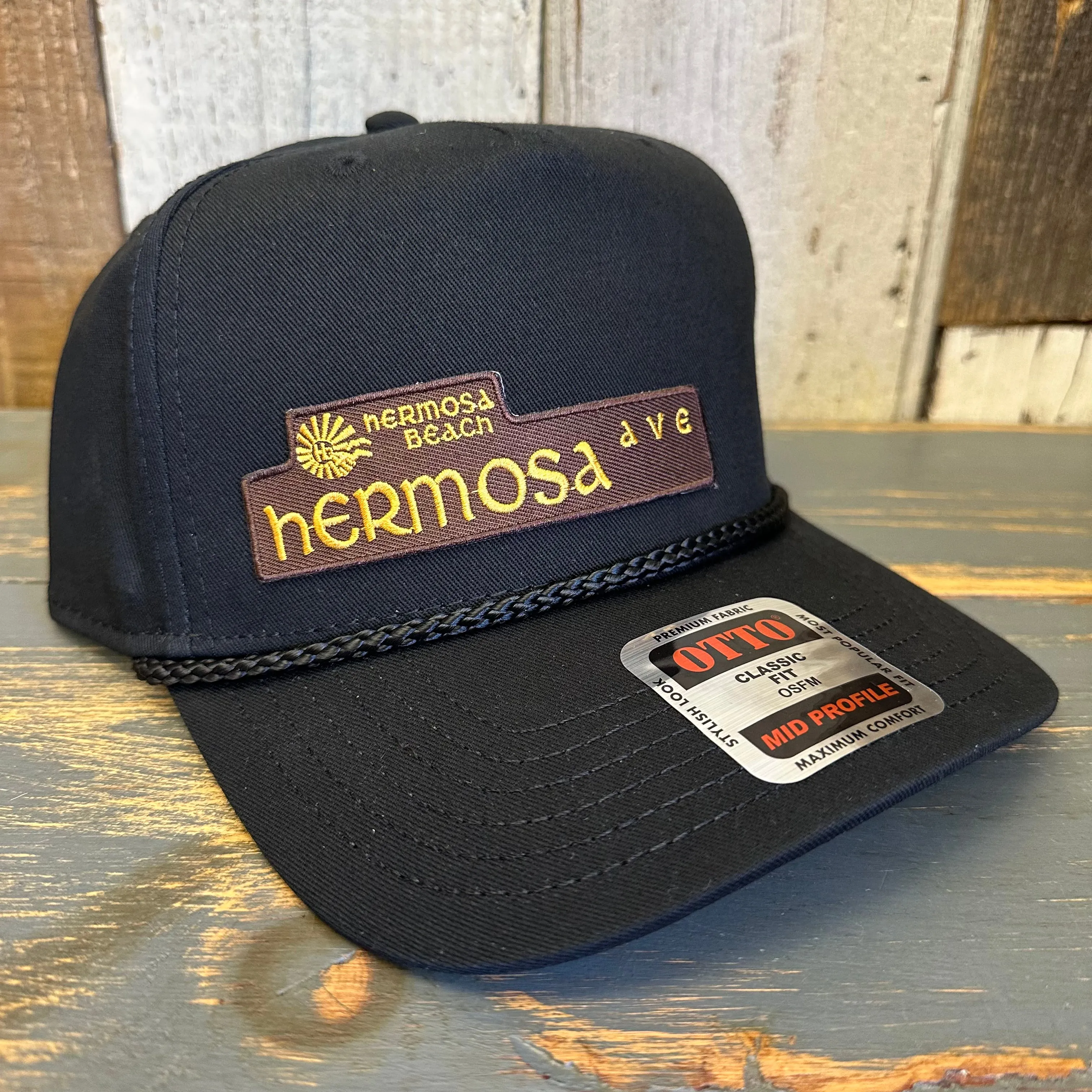 Hermosa Beach HERMOSA AVE 5 Panel Mid Profile Baseball Cap - Black