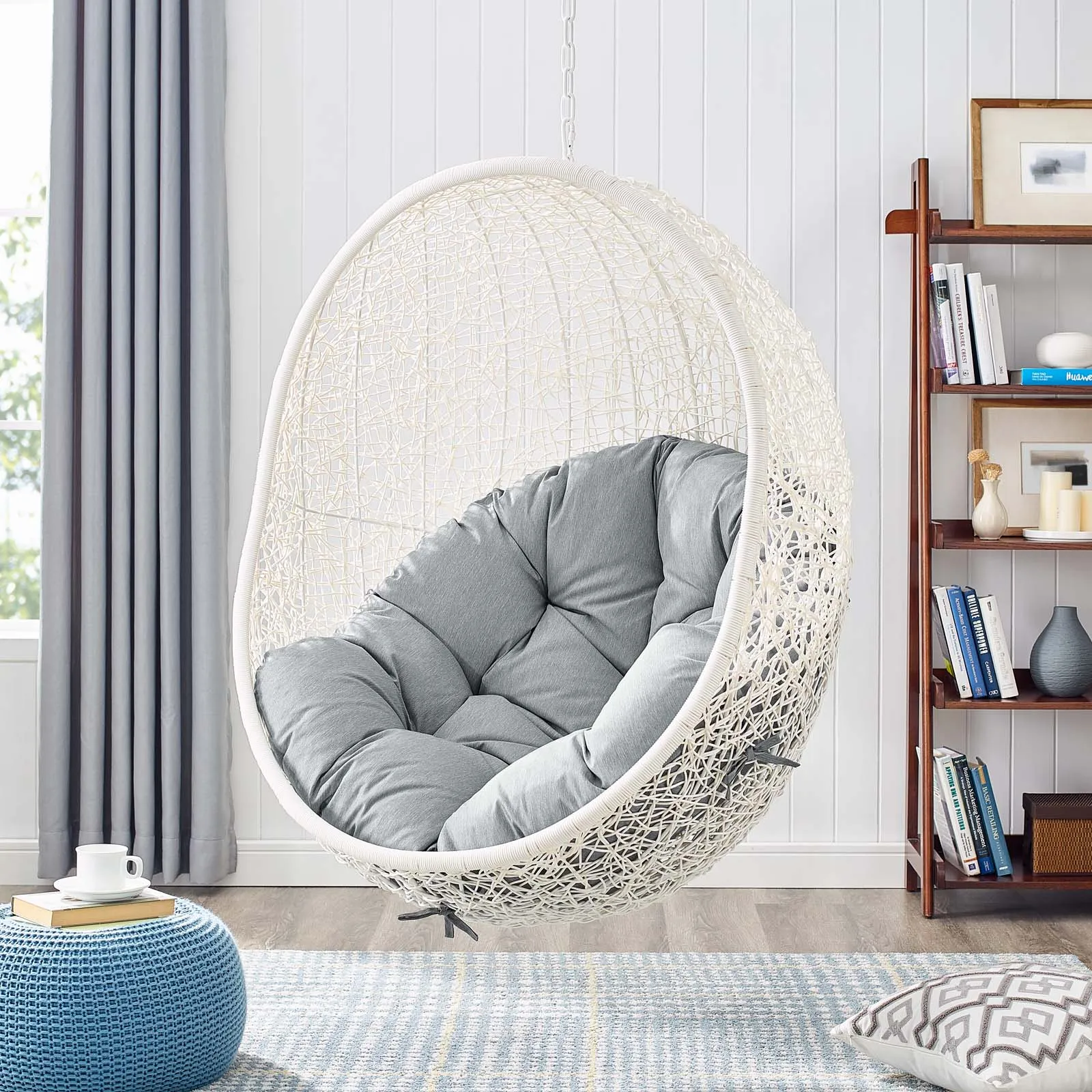 Hide Outdoor Patio Swing Chair With Stand White Gray EEI-2273-WHI-GRY
