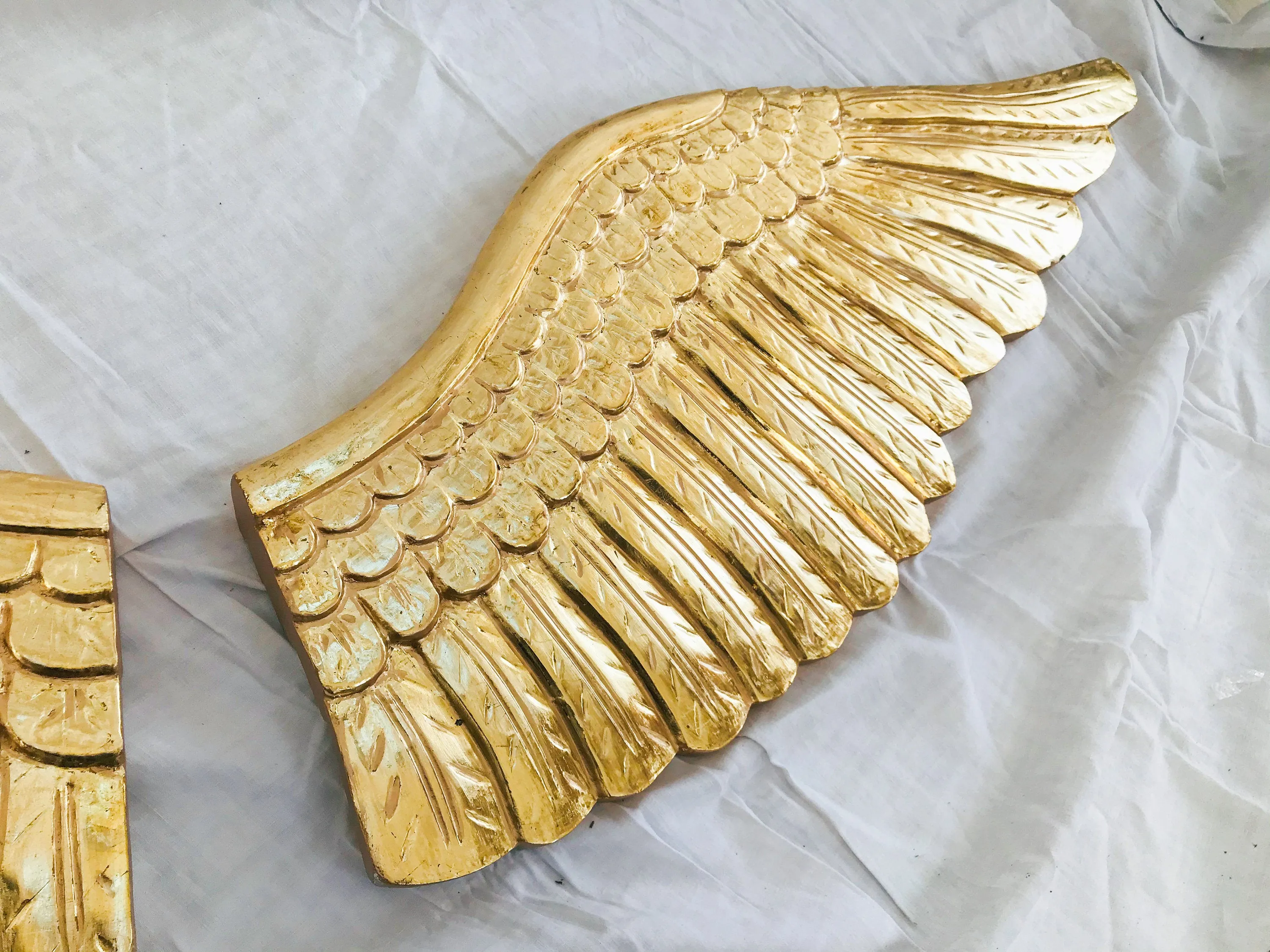 Huge Gilded Carved Wooden Wings. Double Sided. Puebla, Mexico.