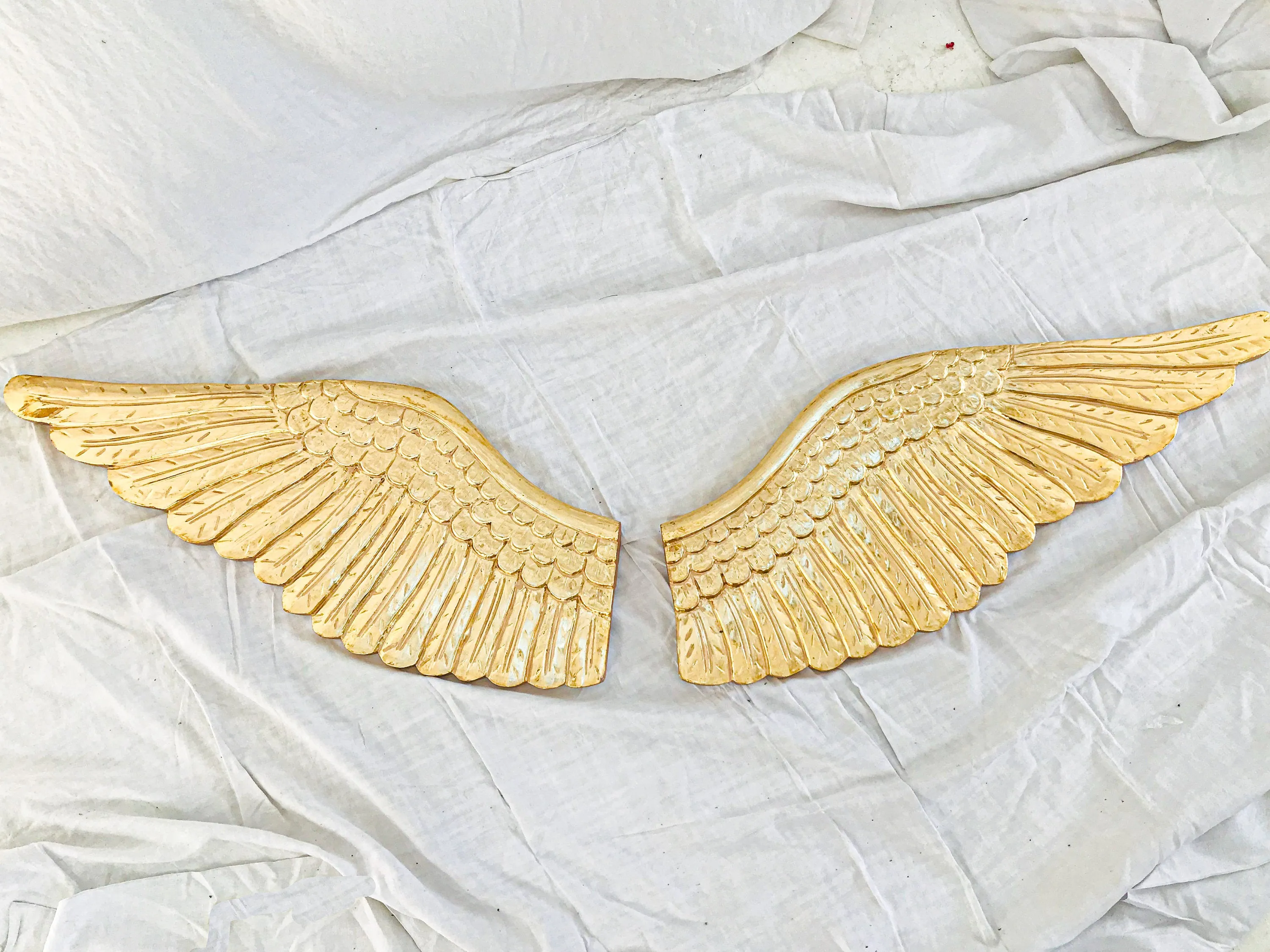 Huge Gilded Carved Wooden Wings. Double Sided. Puebla, Mexico.