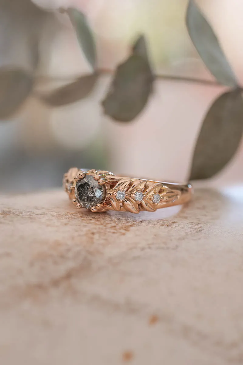 Nature inspired engagement ring with salt & pepper diamond / Silvestra
