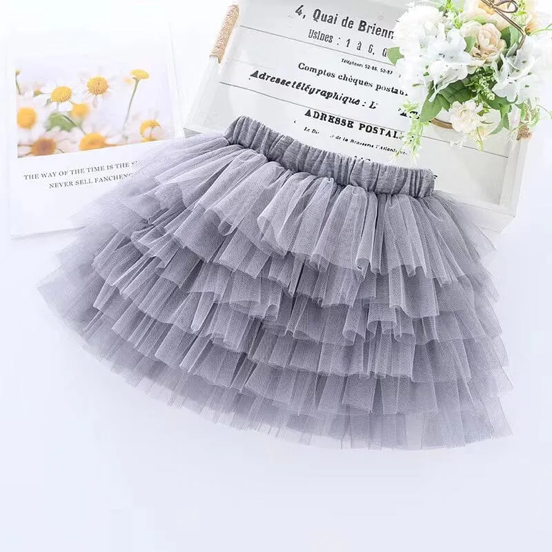 Solid Color Mesh Multi-Layer Cake Skirt