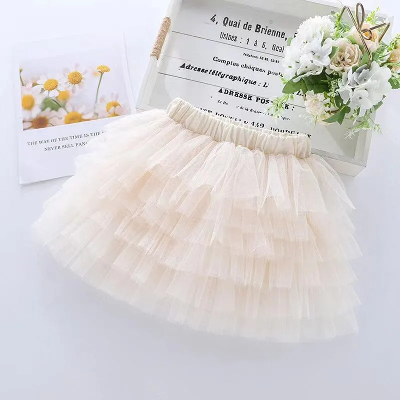 Solid Color Mesh Multi-Layer Cake Skirt