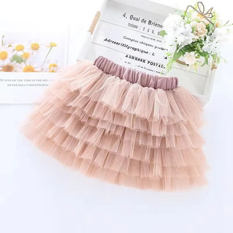 Solid Color Mesh Multi-Layer Cake Skirt