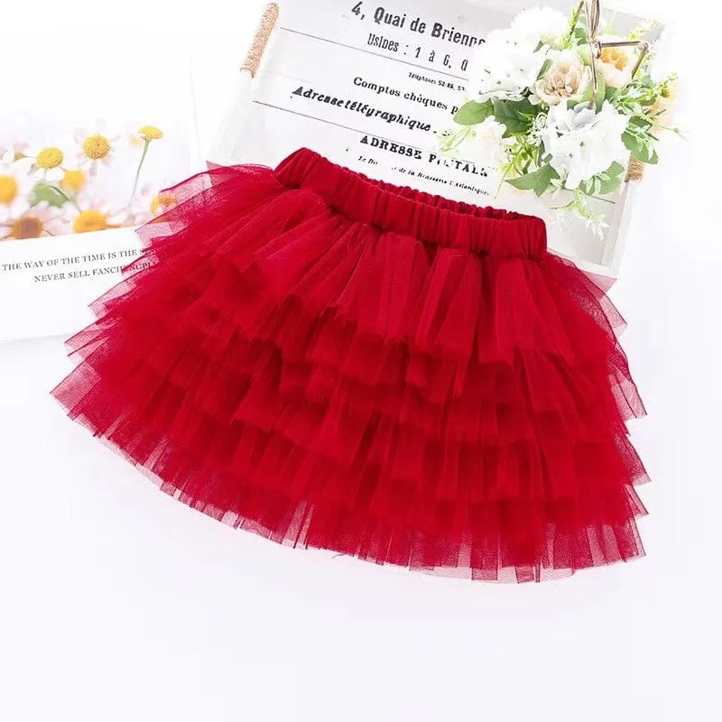 Solid Color Mesh Multi-Layer Cake Skirt