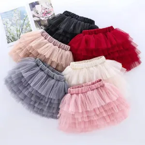 Solid Color Mesh Multi-Layer Cake Skirt