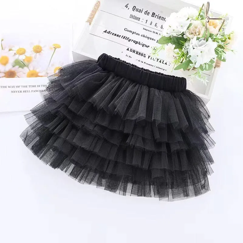 Solid Color Mesh Multi-Layer Cake Skirt
