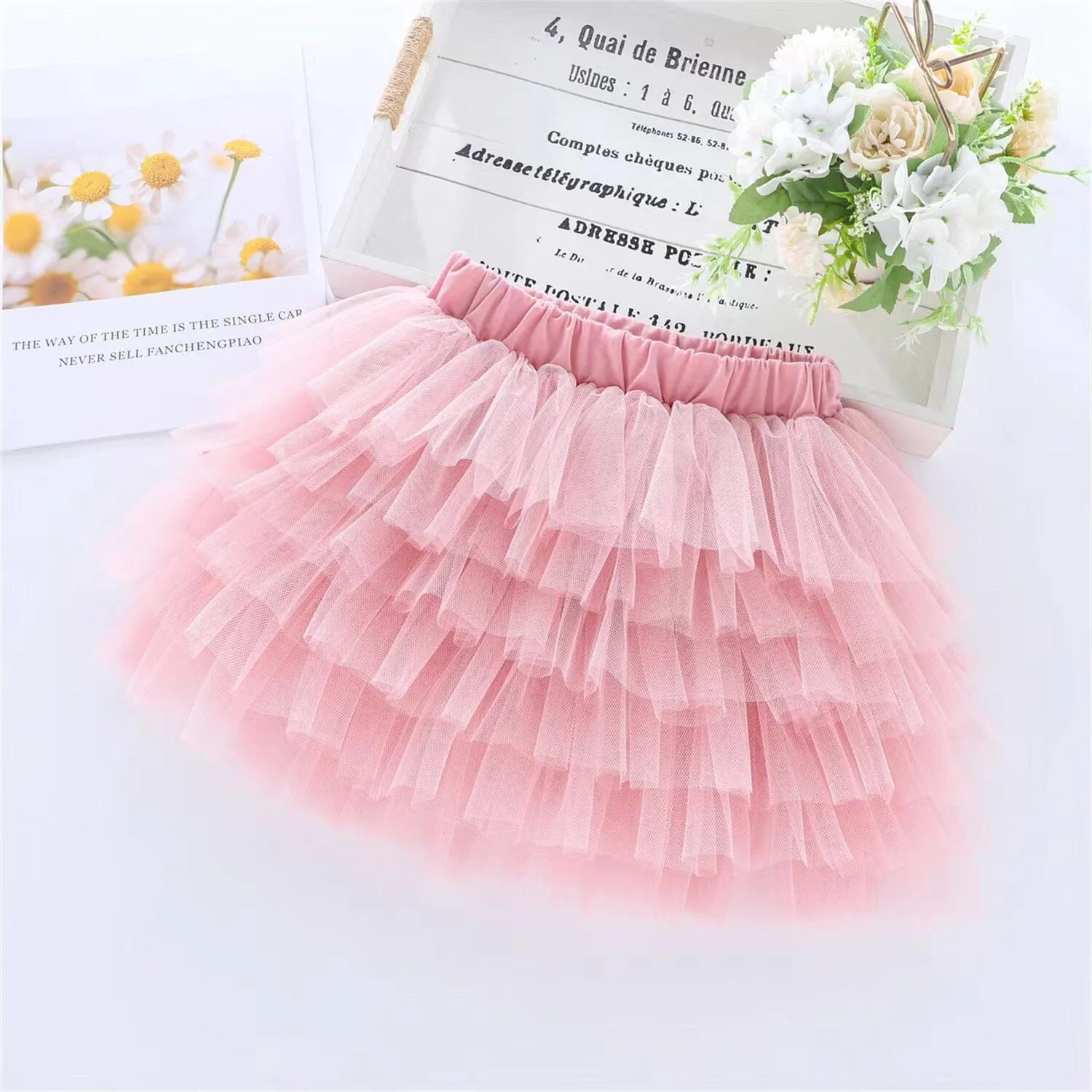 Solid Color Mesh Multi-Layer Cake Skirt