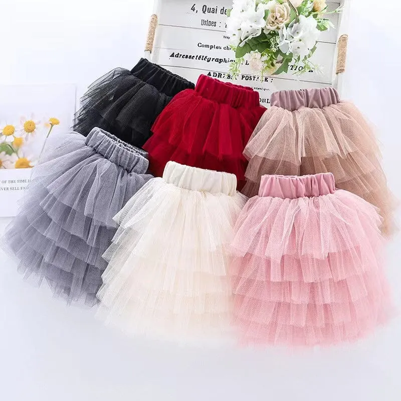 Solid Color Mesh Multi-Layer Cake Skirt