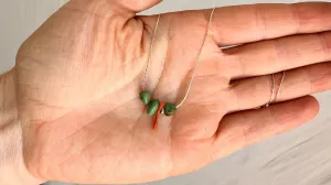 Turquoise & Coral Necklace. Sterling Silver Chain. 0988