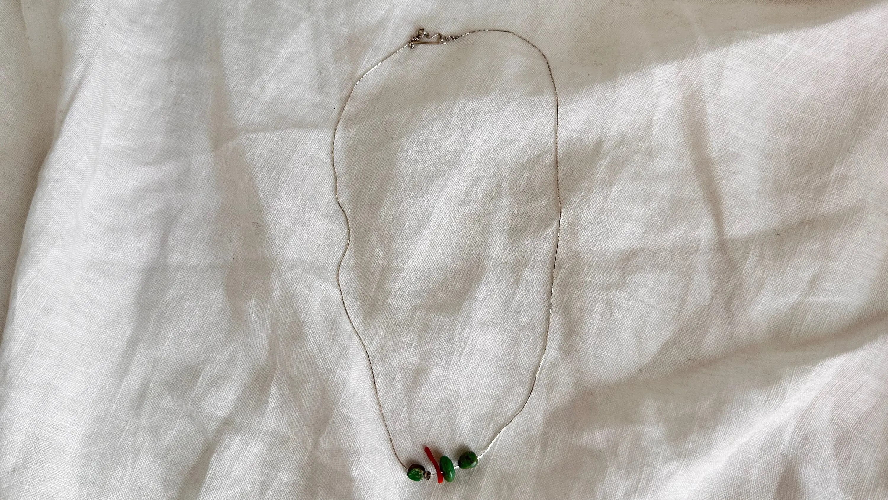 Turquoise & Coral Necklace. Sterling Silver Chain. 0988
