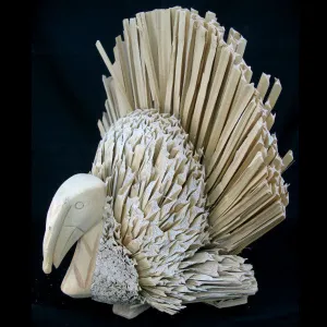 VINTAGE THANKSGIVING DAY Holiday TURKEY Natural Grass 3D Art CARVED Wood Dining Table Dinner Home Decors Decorations