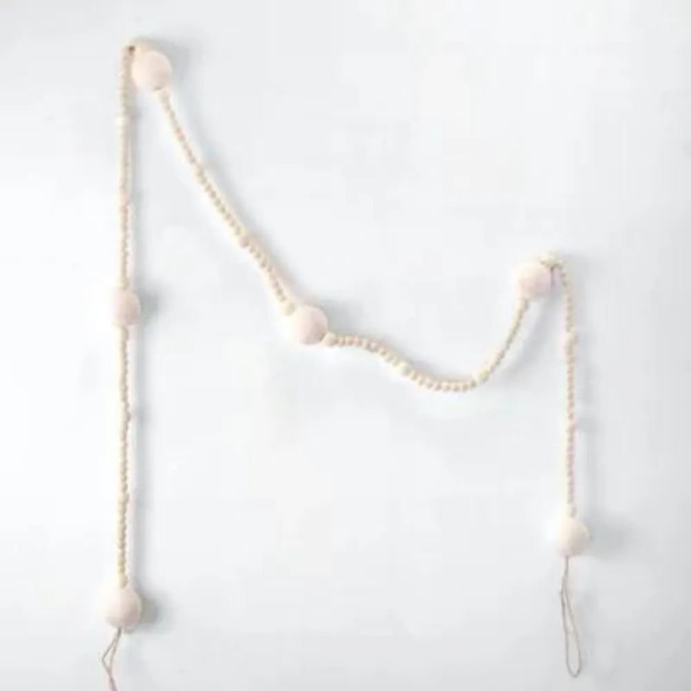 White Felt Wood Bead Garland