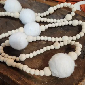 White Felt Wood Bead Garland