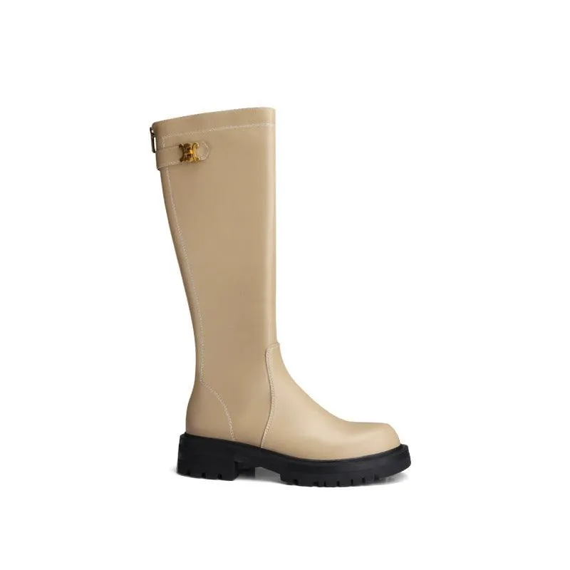 Women's Round Toe Thick-soled Medium Thick Heel Long Knight Boots