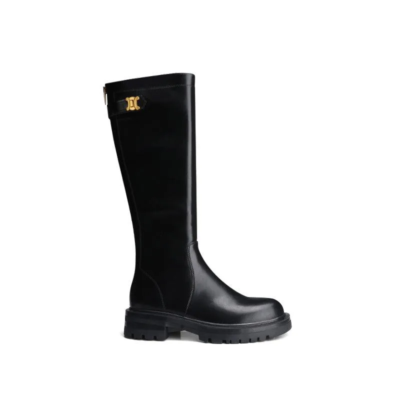 Women's Round Toe Thick-soled Medium Thick Heel Long Knight Boots