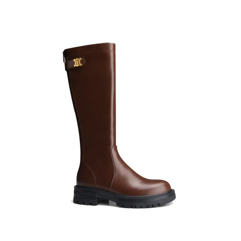 Women's Round Toe Thick-soled Medium Thick Heel Long Knight Boots