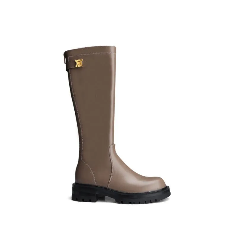 Women's Round Toe Thick-soled Medium Thick Heel Long Knight Boots