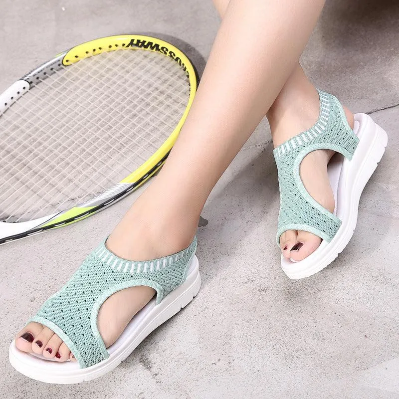 Women's thick-bottomed fishnet mesh sandals